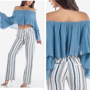 Off Shoulder Blue Crop Top
